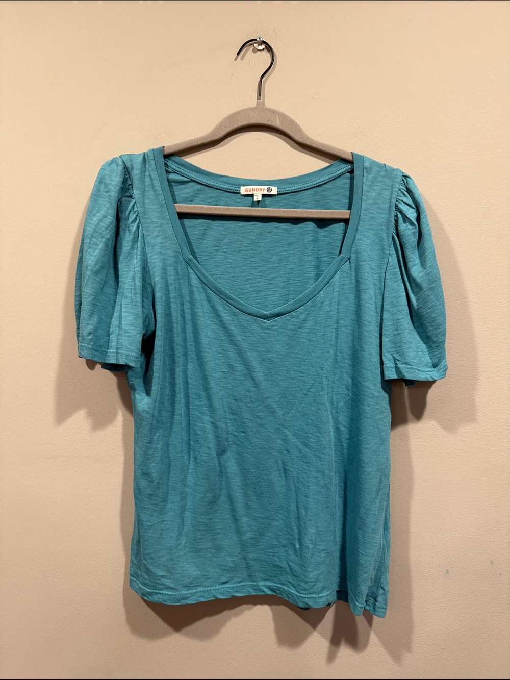 Sundry Teal Puff Sleeve Scoop Neck Tee- size 2